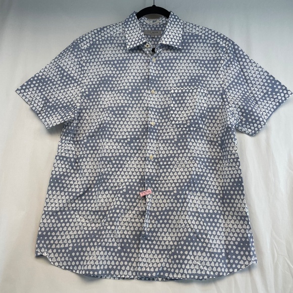 Ted Baker Short Sleeve Button Down Dress Shirt Blue White Men’s Size 4 Dry Clean - Picture 1 of 16